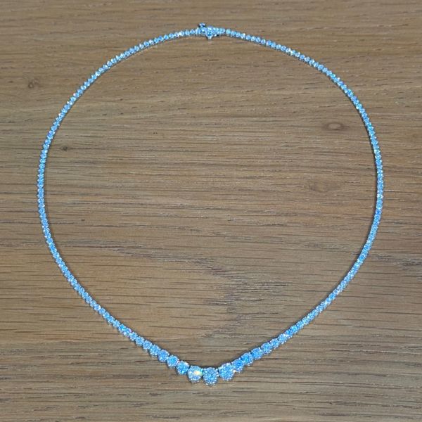 14KW Gold Graduated Riviera Lab Diamond Necklace 10 CTW - 17