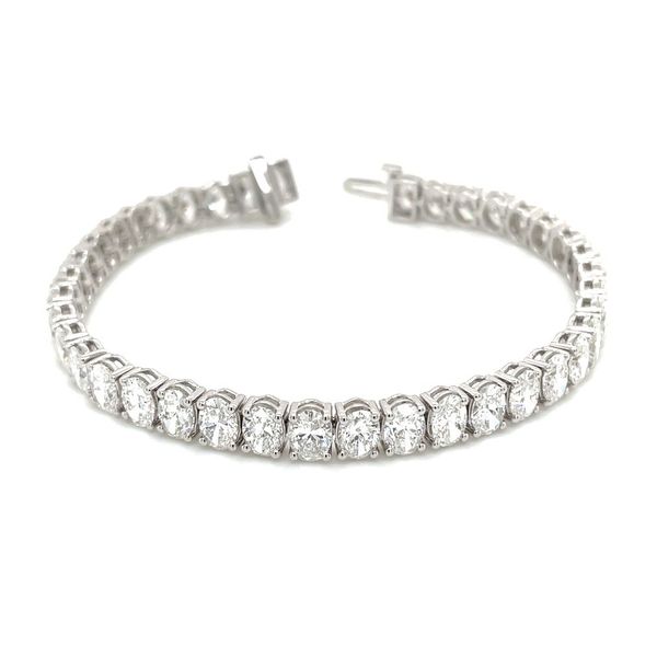 14KW Gold 15 CTW Oval Lab Grown Diamond Tennis Bracelet 6.75