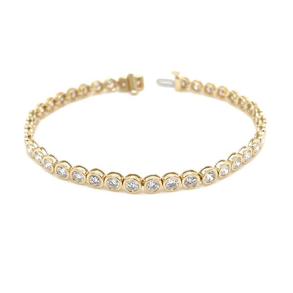 14KY Gold 5 CTW Round Bezel Set Lab Diamond Tennis Bracelet 7