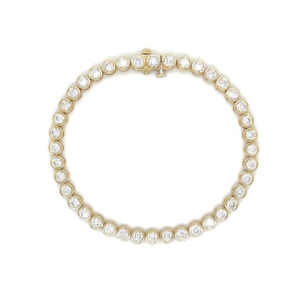 14KY Gold 5 CTW Round Bezel Set Lab Diamond Tennis Bracelet 7