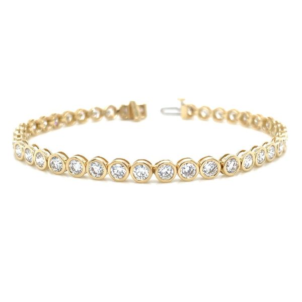 14KY Gold 5 CTW Round Bezel Set Lab Diamond Tennis Bracelet 7