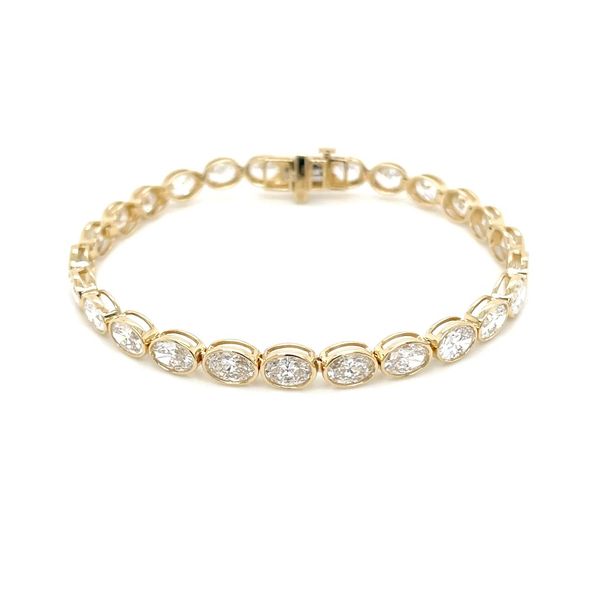 14KY Gold East West 10 CTW Oval Bezel Set Lab Diamond Tennis Bracelet 7