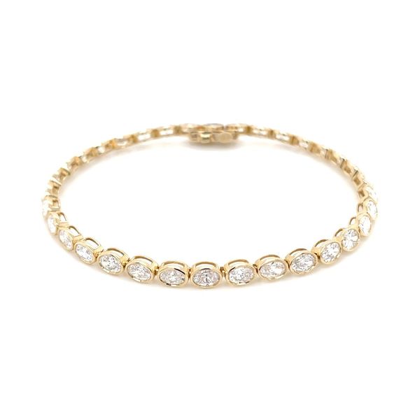14KY Gold East West 5 CTW Oval Bezel Set Lab Diamond Tennis Bracelet 7