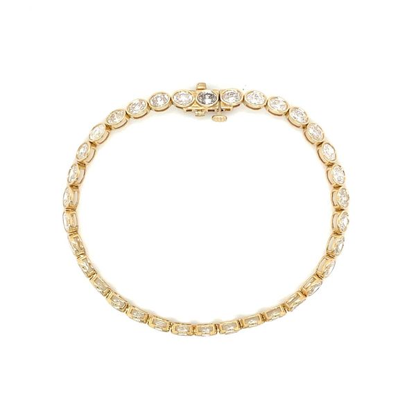 14KY Gold East West 5 CTW Oval Bezel Set Lab Diamond Tennis Bracelet 7
