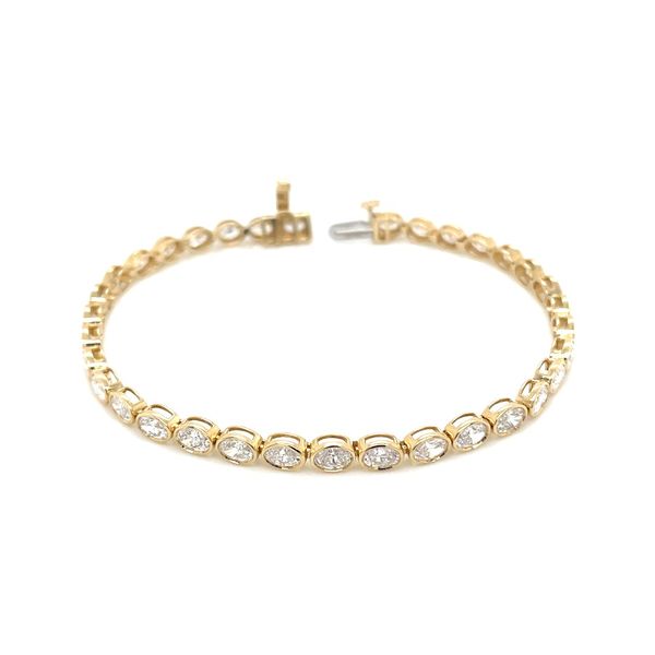14KY Gold East West 5 CTW Oval Bezel Set Lab Diamond Tennis Bracelet 7