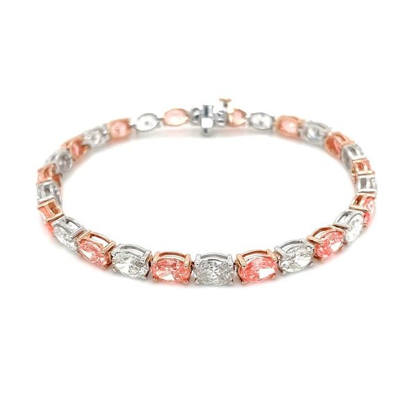 14K R&W Gold 13 CTW Alternating Pink Oval Lab Grown Diamond Tennis Bracelet 7