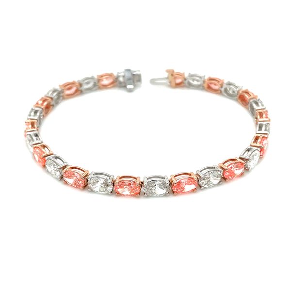14K R&W Gold 13 CTW Alternating Pink Oval Lab Grown Diamond Tennis Bracelet 7