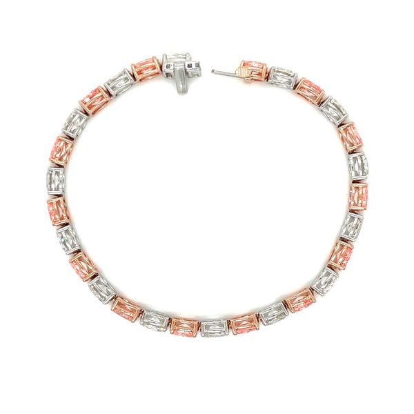 14K R&W Gold 13 CTW Alternating Pink Oval Lab Grown Diamond Tennis Bracelet 7