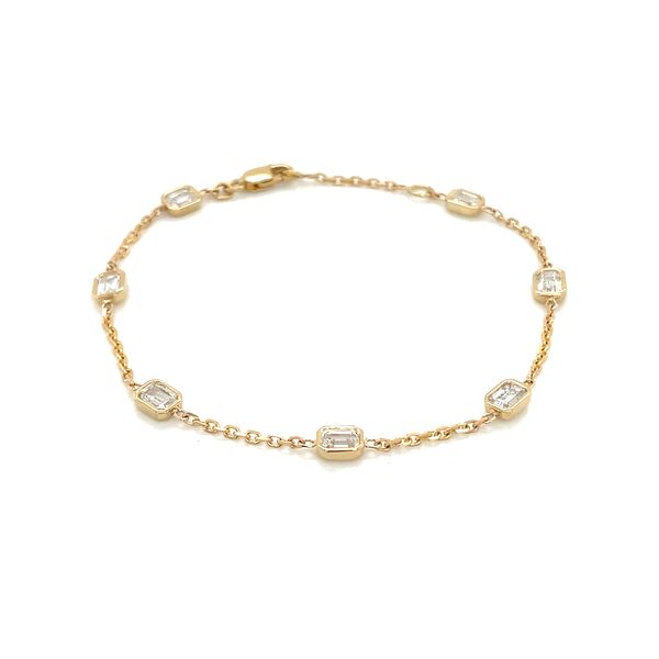 14KY Gold Emerald Cut Lab Grown Diamond Station Bracelet 1.25 CTW 7