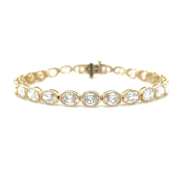 14KY Gold East West 10 CTW Oval Bezel Set Lab Diamond Tennis Bracelet 7