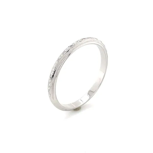 14K White Gold 2 mm Engraved Design Milgrain Band Franzetti Jewelers Austin, TX