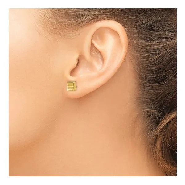 14KY Gold Polished 6.6 mm Textured Square Stud Earrings Image 2 Franzetti Jewelers Austin, TX
