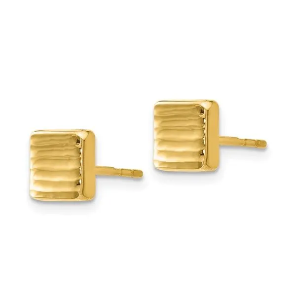 14KY Gold Polished 6.6 mm Textured Square Stud Earrings Image 4 Franzetti Jewelers Austin, TX