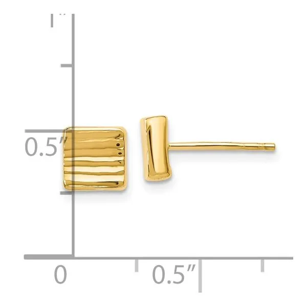14KY Gold Polished 6.6 mm Textured Square Stud Earrings Image 5 Franzetti Jewelers Austin, TX