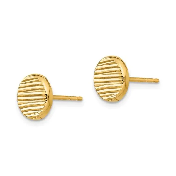 14KY Gold Polished 8.5 mm Textured Disc Stud Earrings Image 4 Franzetti Jewelers Austin, TX