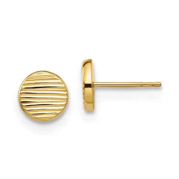 14KY Gold Polished 8.5 mm Textured Disc Stud Earrings Franzetti Jewelers Austin, TX