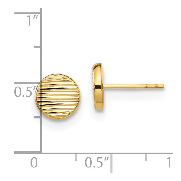 14KY Gold Polished 8.5 mm Textured Disc Stud Earrings Image 5 Franzetti Jewelers Austin, TX