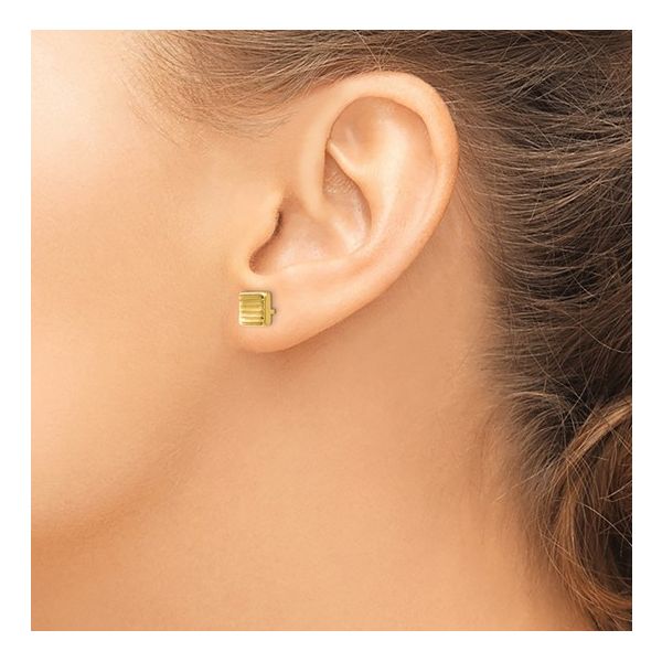 14KY Gold Polished 6.6 mm Textured Square Stud Earrings Image 2 Franzetti Jewelers Austin, TX