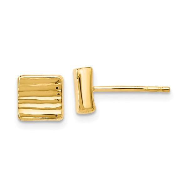 14KY Gold Polished 6.6 mm Textured Square Stud Earrings Franzetti Jewelers Austin, TX