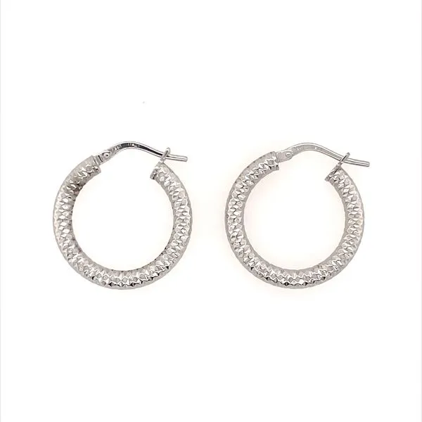 14KW Gold Diamond Cut Hoop Earrings 21.5 MM Image 2 Franzetti Jewelers Austin, TX