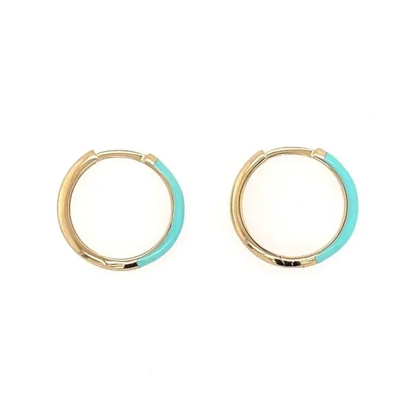 14KY Gold Turquoise Enameled Huggie Hoop Earrings Image 3 Franzetti Jewelers Austin, TX