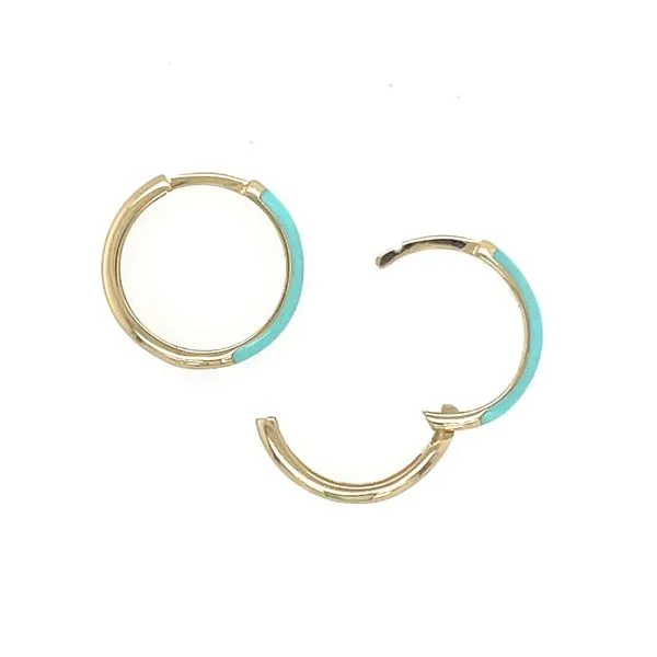 14KY Gold Turquoise Enameled Huggie Hoop Earrings Image 5 Franzetti Jewelers Austin, TX
