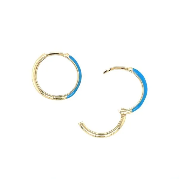 14KY Gold Blue Enameled Huggie Hoop Earrings Image 5 Franzetti Jewelers Austin, TX