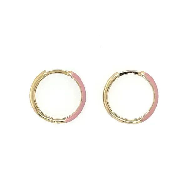 14KY Gold Pink Enameled Huggie Hoop Earrings Image 3 Franzetti Jewelers Austin, TX