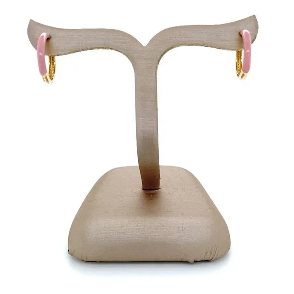 14KY Gold Pink Enameled Huggie Hoop Earrings Image 4 Franzetti Jewelers Austin, TX