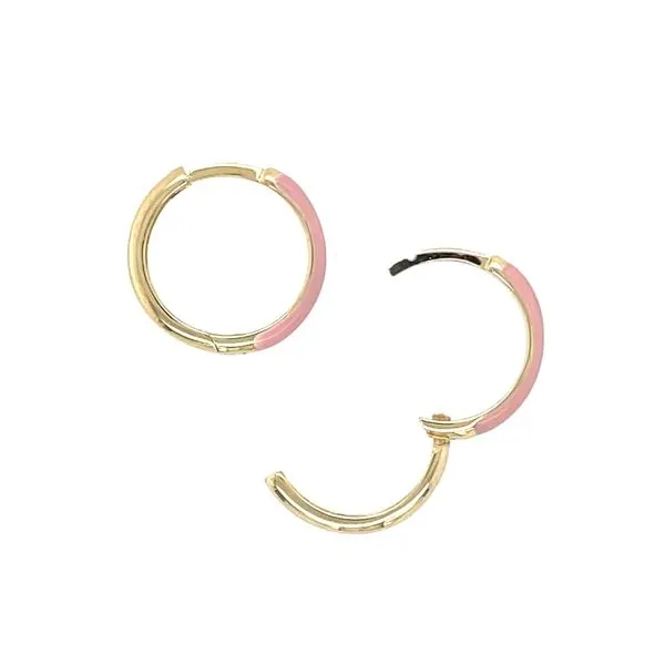 14KY Gold Pink Enameled Huggie Hoop Earrings Image 5 Franzetti Jewelers Austin, TX