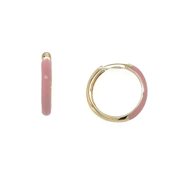 14KY Gold Pink Enameled Huggie Hoop Earrings Franzetti Jewelers Austin, TX