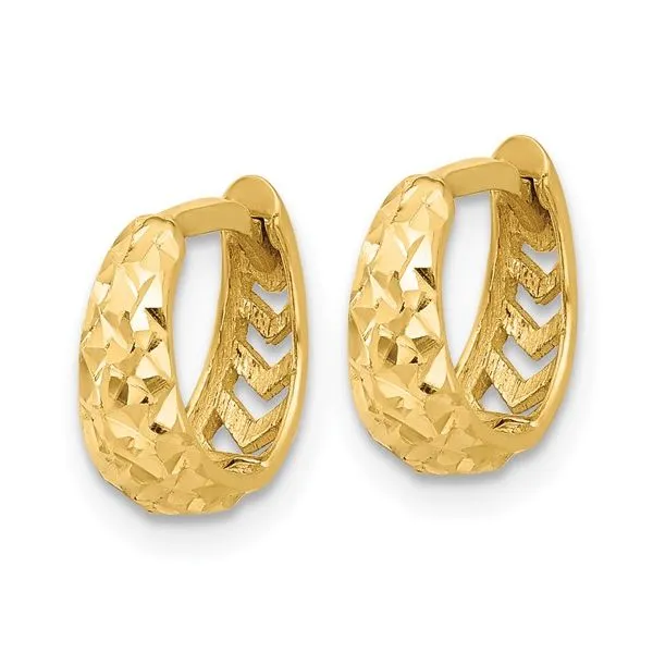 14KY Gold Diamond Cut Finished 11.5 MM Huggie Hoops Image 4 Franzetti Jewelers Austin, TX