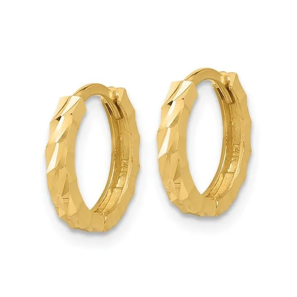14KY Gold Diamond Cut 12.5 MM Huggie Hoops Image 4 Franzetti Jewelers Austin, TX