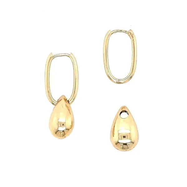 14KY Gold Polished Oval Hinged Hoops with Bead Dangle Image 4 Franzetti Jewelers Austin, TX