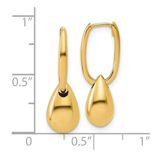 14KY Gold Polished Oval Hinged Hoops with Bead Dangle Image 5 Franzetti Jewelers Austin, TX