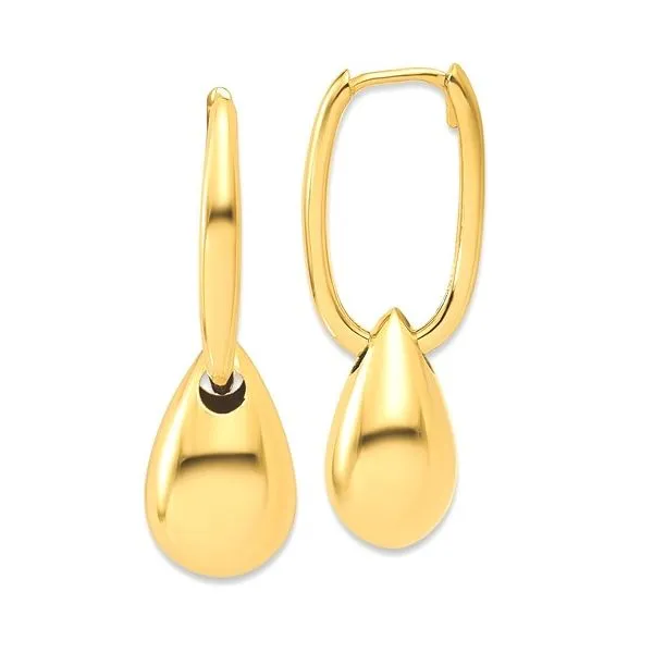 14KY Gold Polished Oval Hinged Hoops with Bead Dangle Franzetti Jewelers Austin, TX