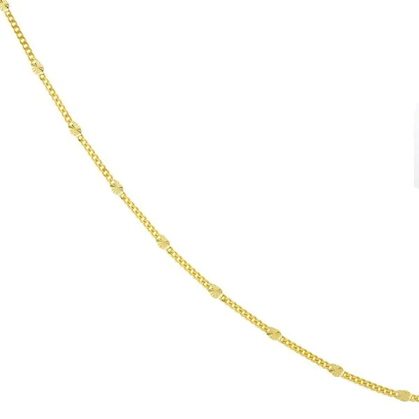 14KY Gold Curb Saturn Chain with Diamond-Cut Stations 18