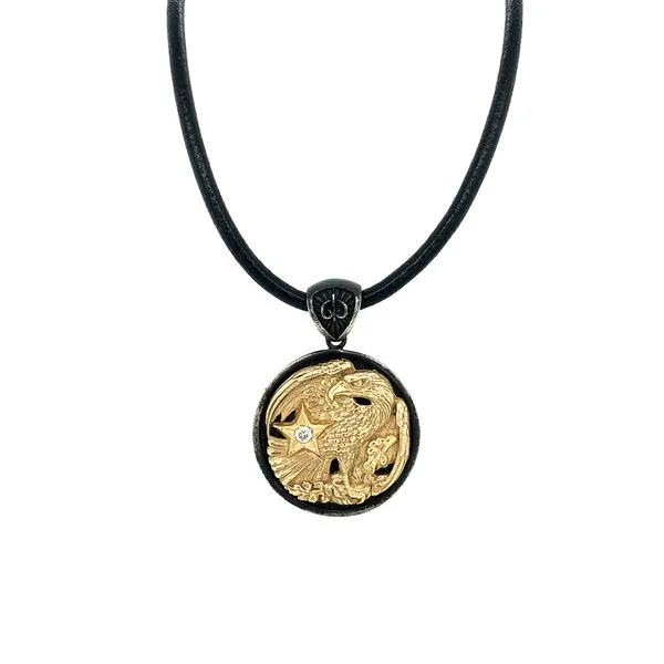 SS & 14KY Gold Disc Pendant with Eagle & Star Image 2 Franzetti Jewelers Austin, TX