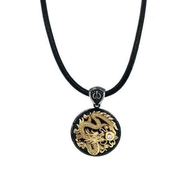 SS & 14KY Gold Disc Pendant with Dragon Image 2 Franzetti Jewelers Austin, TX