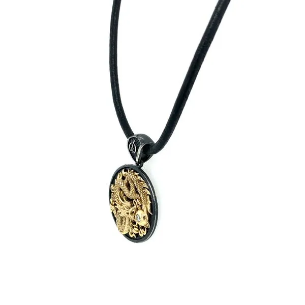 SS & 14KY Gold Disc Pendant with Dragon Image 3 Franzetti Jewelers Austin, TX