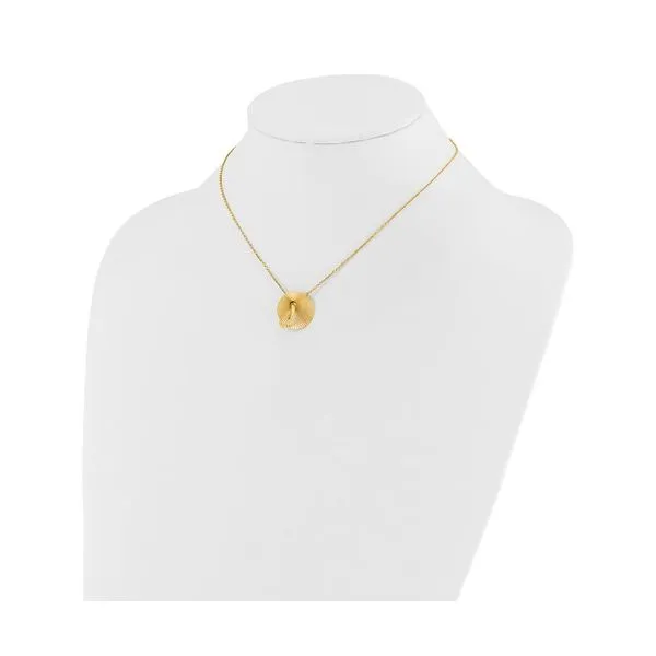 14KY Gold Polished & Textured Circle Necklace - 16