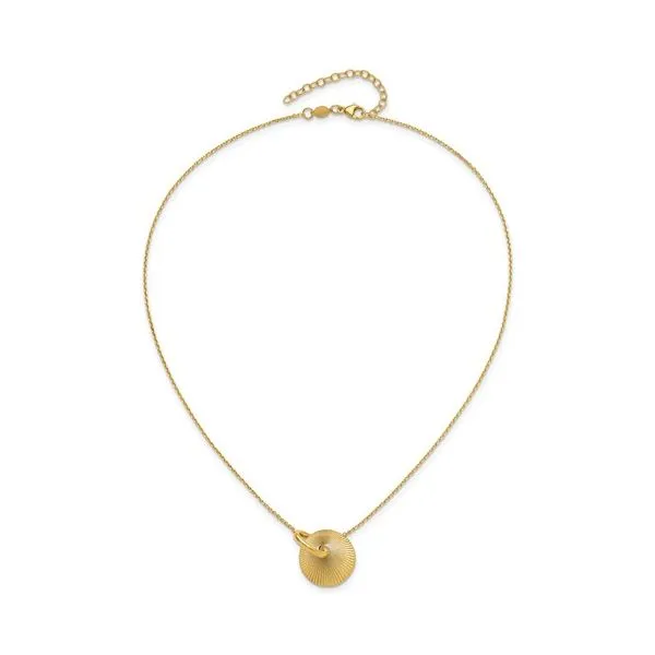 14KY Gold Polished & Textured Circle Necklace - 16