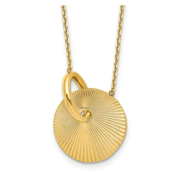 14KY Gold Polished & Textured Circle Necklace - 16