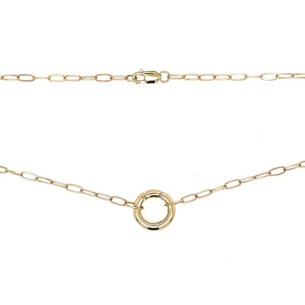 14KY Gold Paperclip Necklace with Hinged Circle Charm Bail 18