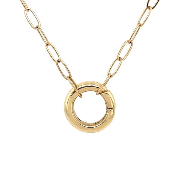 14KY Gold Paperclip Necklace with Hinged Circle Charm Bail 18
