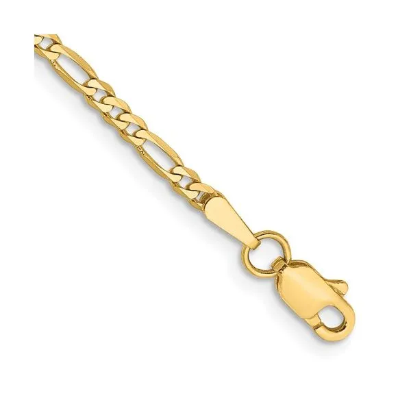 14KY Gold 2.25 mm Flat Figaro Bracelet - 7