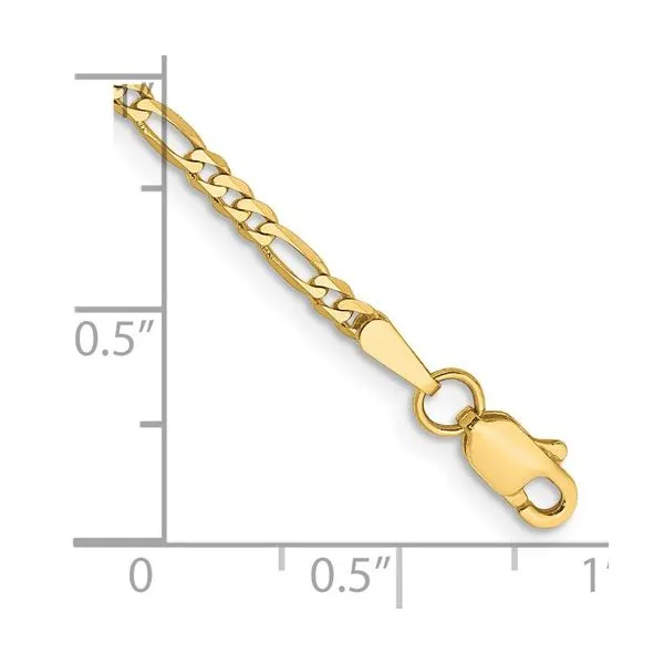 14KY Gold 2.25 mm Flat Figaro Bracelet - 7