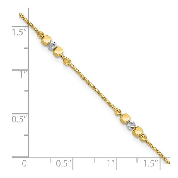 14K Y&W Gold 3 Station with Beads Bracelet - 7