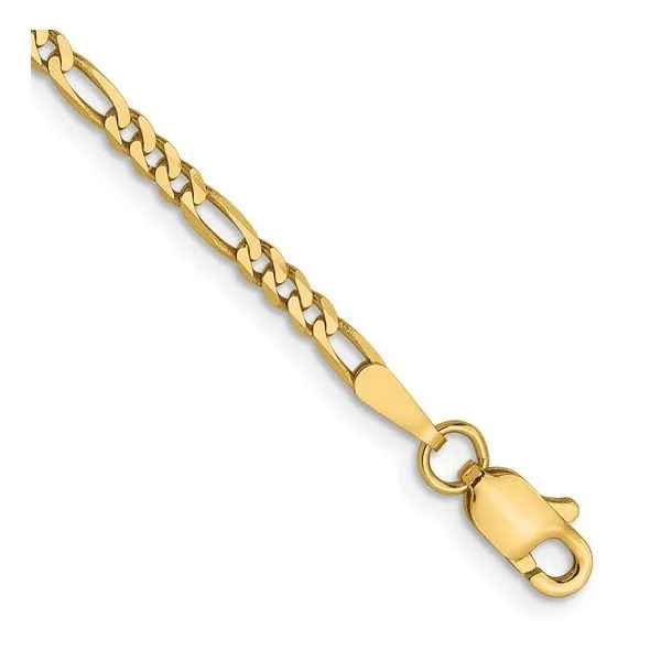 14KY Gold 2.25 mm Flat Figaro Bracelet - 7