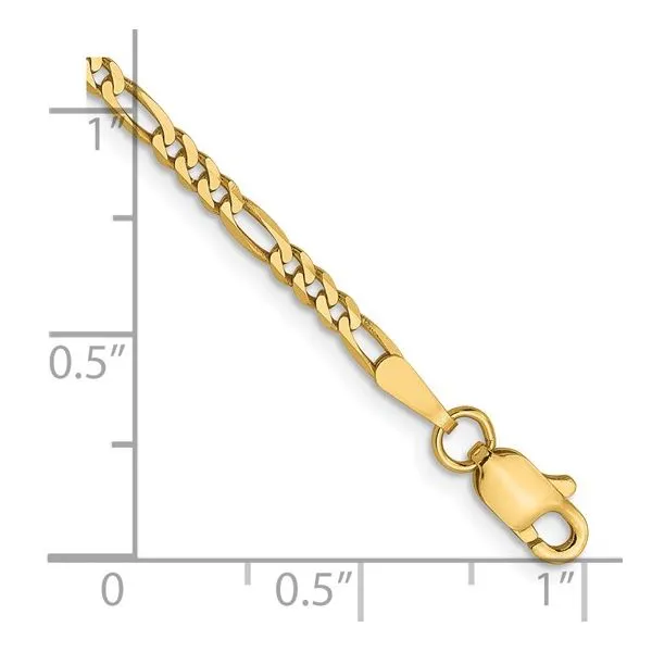 14KY Gold 2.25 mm Flat Figaro Bracelet - 7